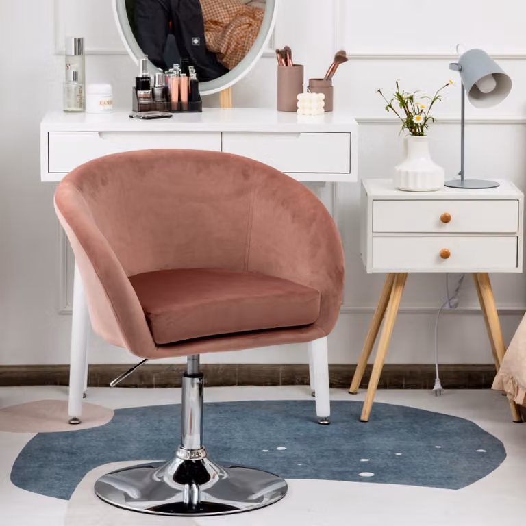 Sedia d'accento COSTWAY regolabile in altezza, sedia imbottita girevole a 360°, sedia da pranzo fino a 120 kg, sedia girevole in velluto (rosa)