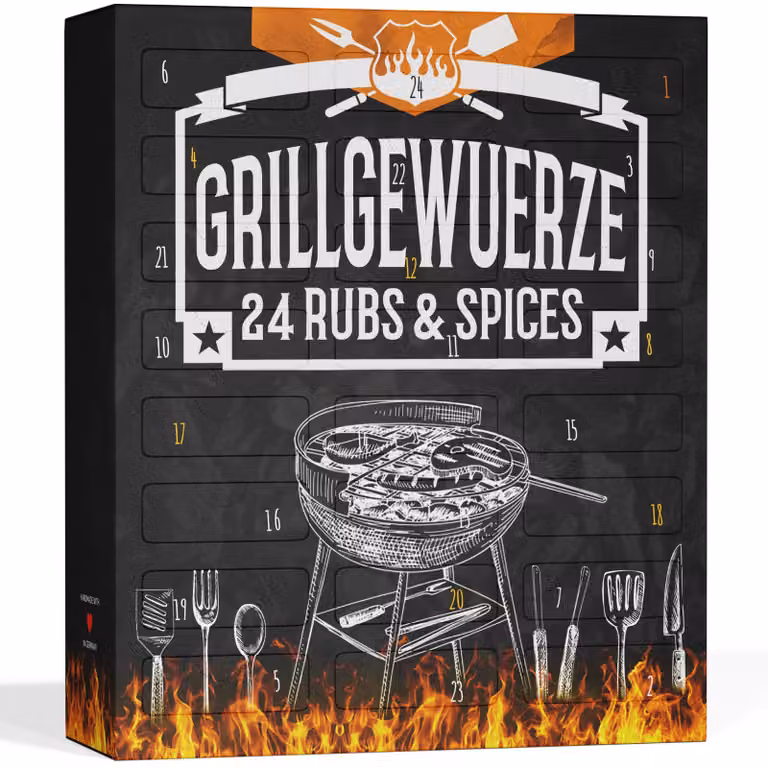 BOXILAND® calendario avvento BBQ 2026, 24 spezie grill bio, rub & sali