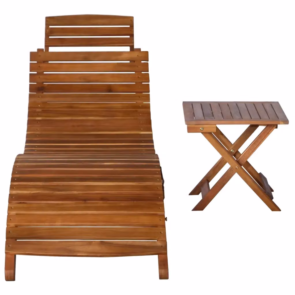 Lettino prendisole con tavolino vidaXL in legno di acacia marrone con design ergonomico per giardino e terrazza – 2