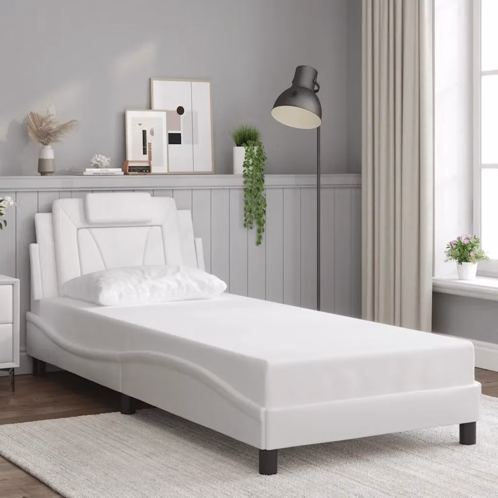 Letto singolo Viana in similpelle bianco con struttura in legno e metallo 90x190 cm – 2