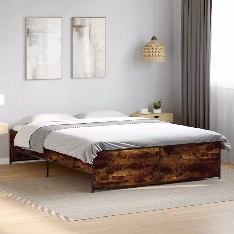 Giroletto vidaXL in Rovere Fumo e Metallo con Doghe in Legno, L/P/H: 150 x 200 x 40,5 cm