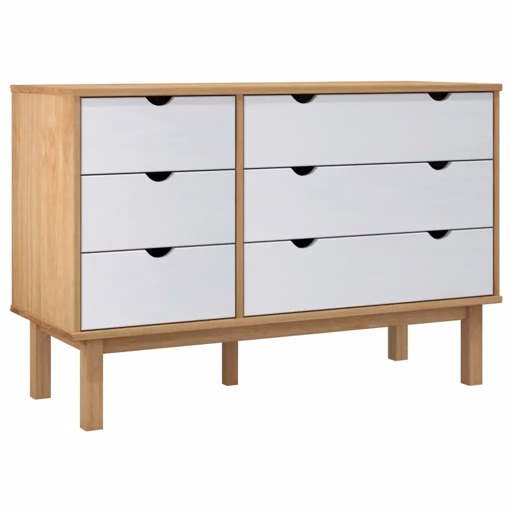 Cassettiera OTTA vidaXL in legno di pino, stile scandinavo, Marrone e Bianco, L: 111 cm, P: 43 cm, H: 73,5 cm – 2