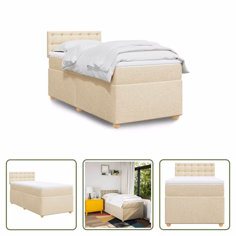 The Living Store Letto a molle insacchettate con materasso crema 80x200 cm in tessuto