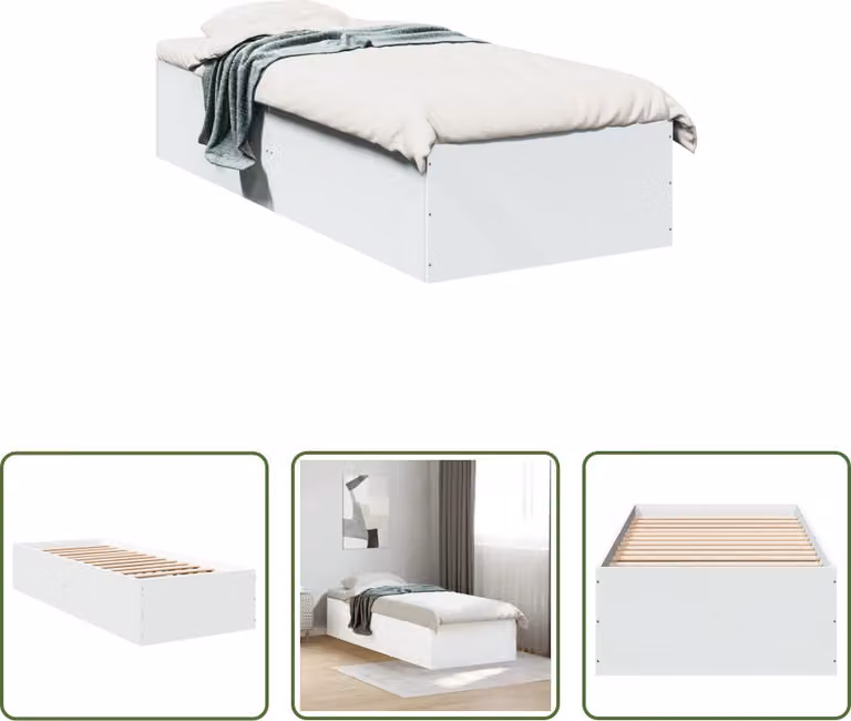 The Living Store Struttura letto bianca 90x190 cm in materiale ligneo