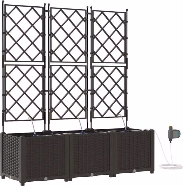 Set di 3 fioriere a cassetta DESIGN IN marroni in plastica e acciaio inossidabile per giardino ornamentale o erbe aromatiche L: 120 cm, P: 40 cm, H: 142 cm