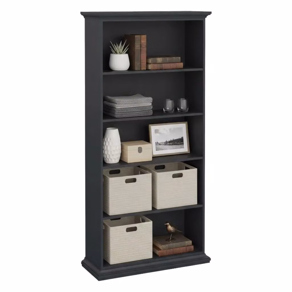 Libreria Aragon DMORA, Scaffale da ufficio e mobile portalibri moderno in MDF, Grigio, L 96 cm x P 36,6 cm x H 200,76 cm – 2