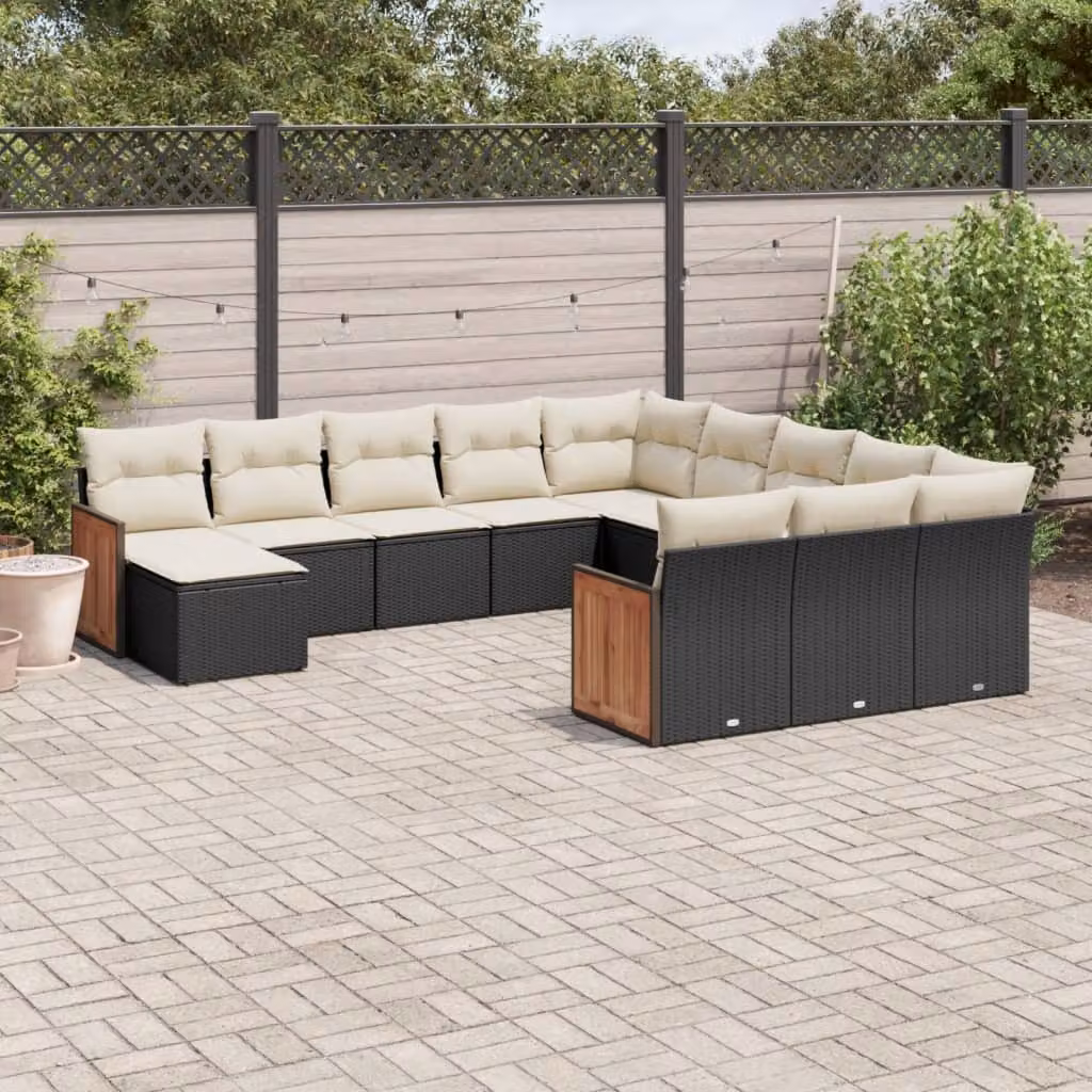 Set di divani da giardino vidaXL in polyrattan nero con cuscini inclusi per esterno – 1