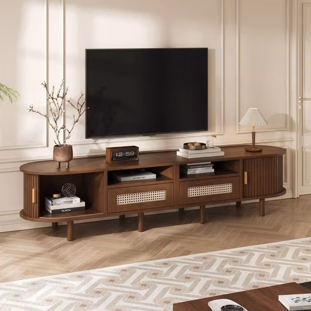 Mobile TV ovale con 2 cassetti; 2 ante scorrevoli e 8 gambe in MDF rovere scuro 170 × 40 × 40 cm