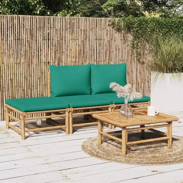 Set Salotto da Giardino 4pz con Cuscini Verdi Bambù 3155171