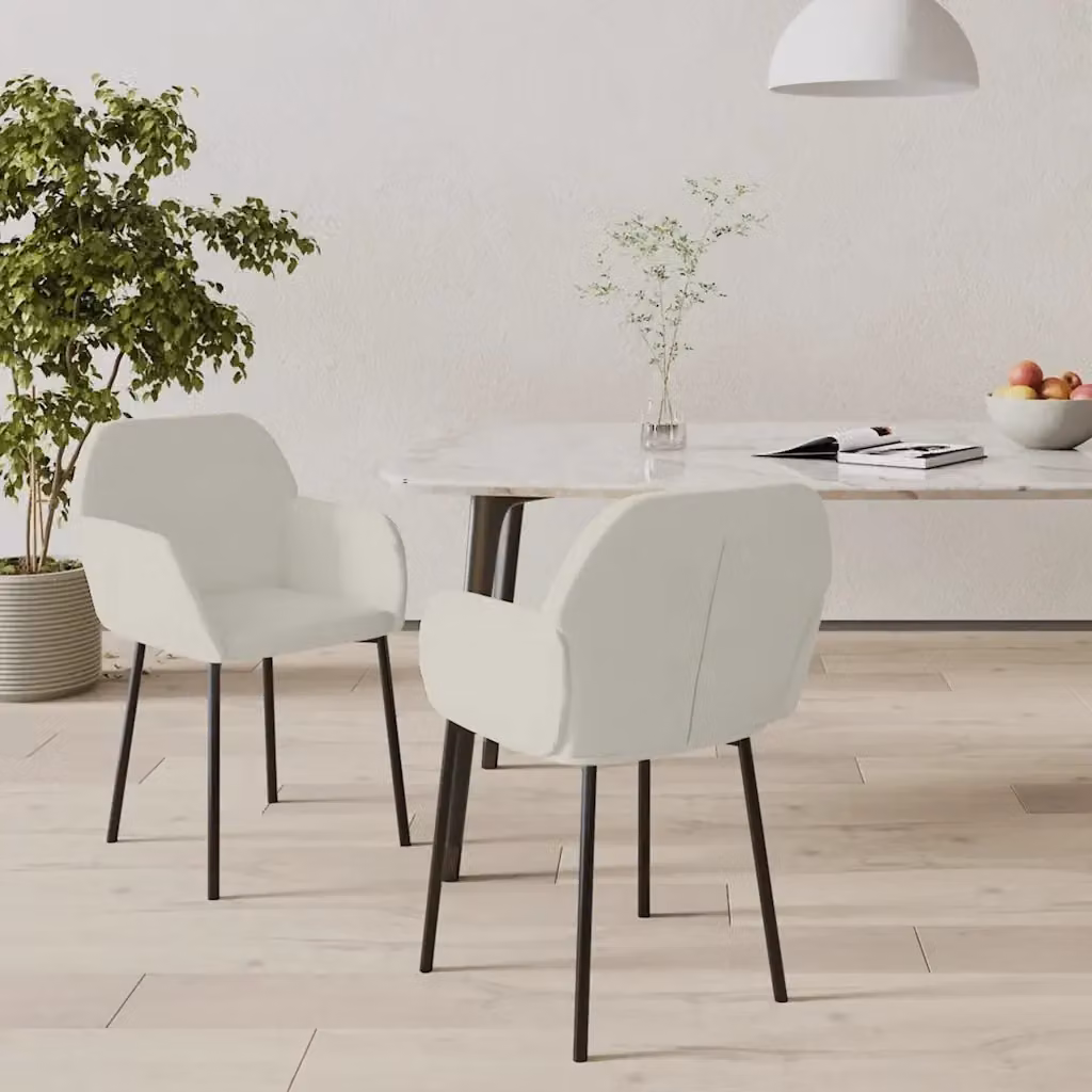Set di 2 sedie da pranzo moderne in velluto beige con struttura in metallo e braccioli – 2