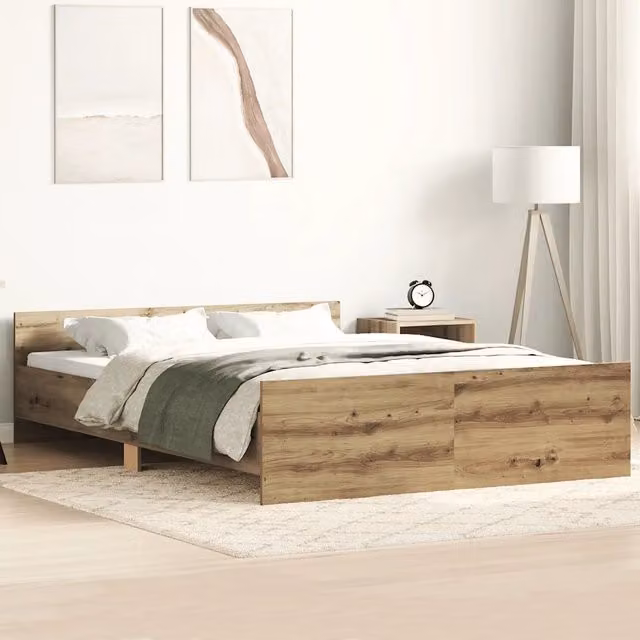 Struttura Letto Artigianale Design Mania in Legno di Rovere Marrone con Doghe Fisse L/P: 150 x 200 cm