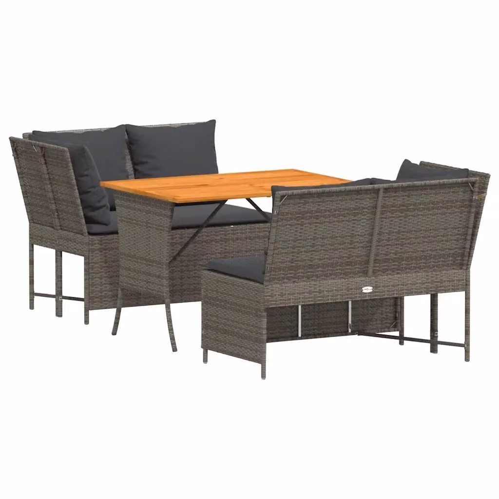 Set Divani da Giardino vidaXL con Cuscini e Tavolino da Esterno in Polyrattan e Legno di Acacia Grigio – 2
