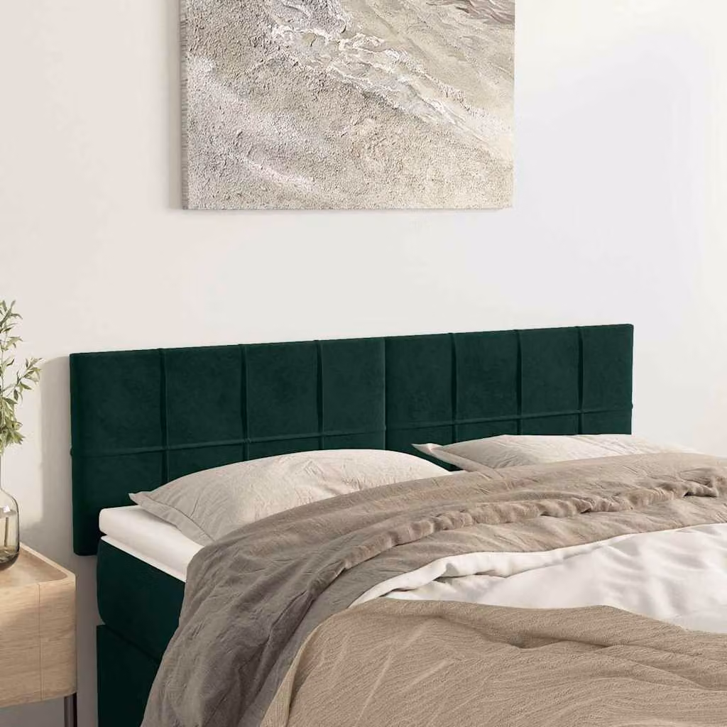 Testiera per letto vidaXL in velluto verde scuro con struttura in legno e MDF, L: 144 cm, P: 5 cm, H: 78-88 cm