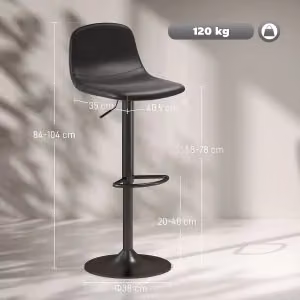 Set di 2 sgabelli da bar OKWISH girevoli e regolabili in altezza con schienale e poggiapiedi in similpelle nero L/P/H: 53 x 47 x 37 cm – 2