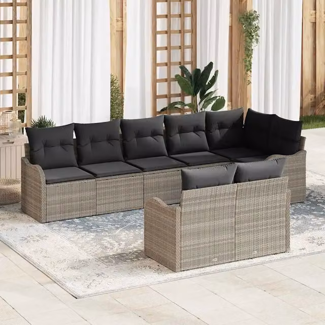 Set Divano da Giardino a L con Polyrattan e Cuscini vidaXL Grigio