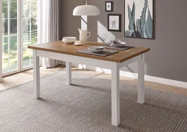 Tavolo da pranzo casa di campagna Tavolo da soggiorno Provenza 160-200x90cm pino rovere bianco colorato chiaro