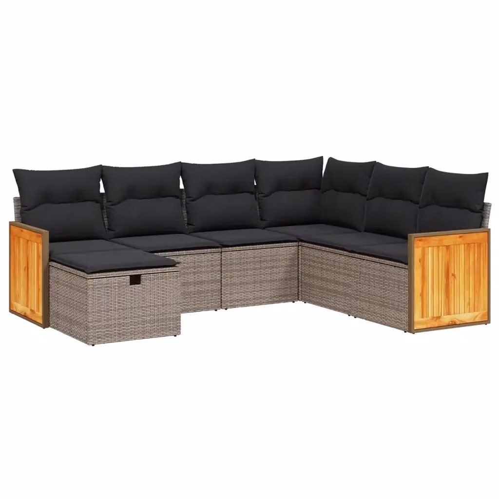 Set di divani da giardino vidaXL 7 pz a forma di L in polyrattan grigio con cuscini inclusi e struttura in acciaio – 2