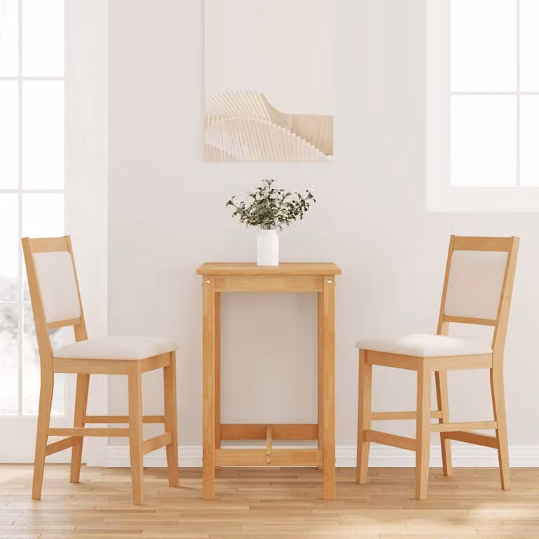 Set di 2 sgabelli da bar vidaXL in legno massello di hevea naturale con cuscini marroni