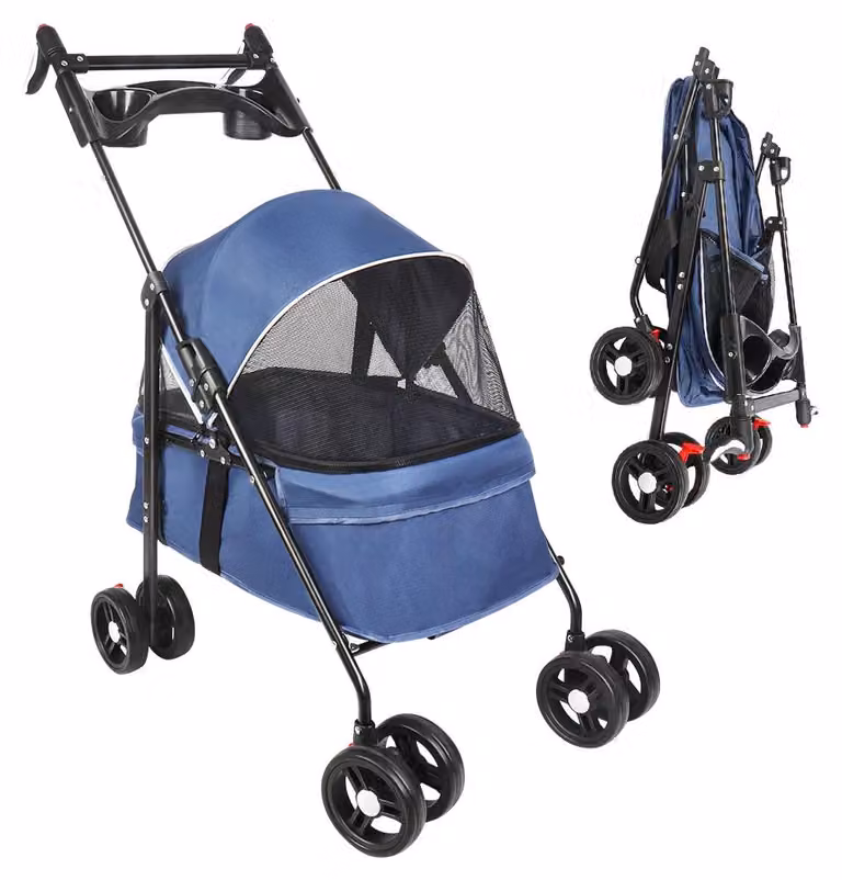 Carrozzina per cani, culla rimovibile, cestino portaoggetti, colore blu