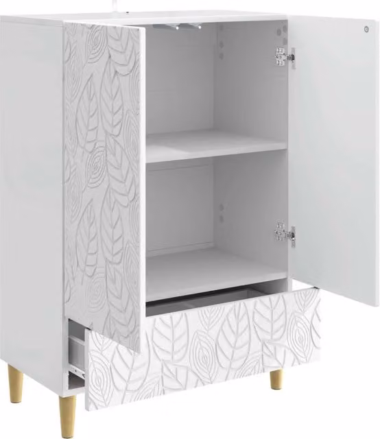 Credenza moderna in legno MDF bianco lucido L: 66 cm, P: 34,5 cm, H: 95 cm