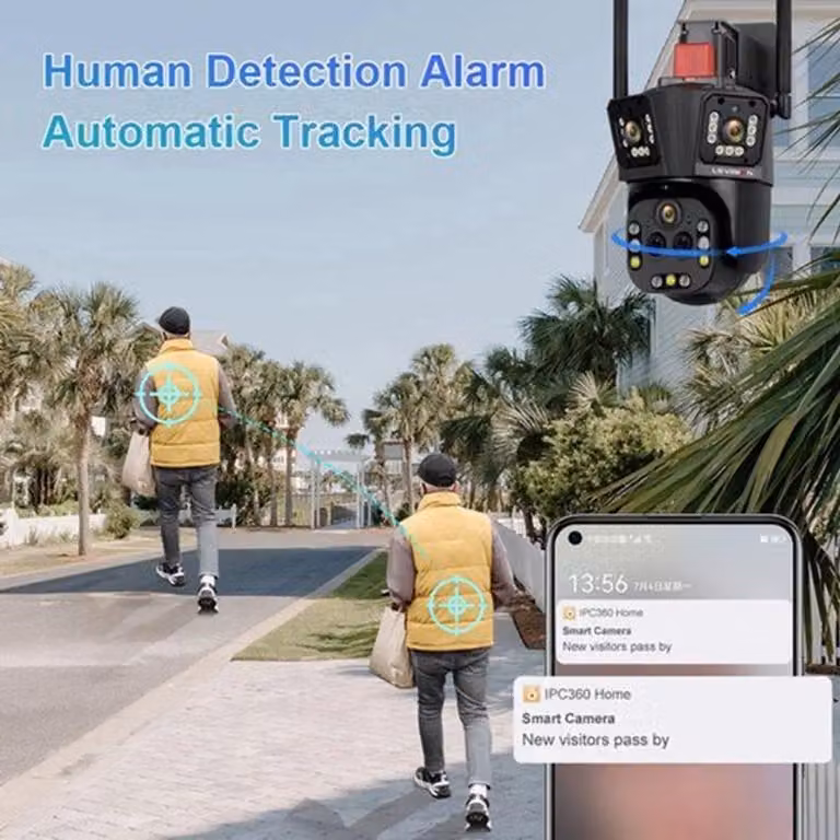 Sistema di telecamere di sicurezza - Telecamera PTZ 6K - Per uso esterno - Rilevamento umano tramite intelligenza artificiale - Grado di protezione IP66 - Zoom 20x