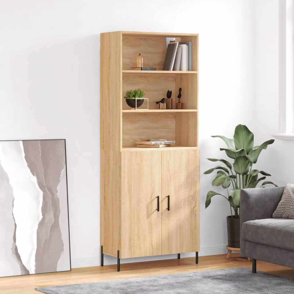 Credenza moderna vidaXL in legno multistrato color rovere sonoma, L: 69,5 cm, P: 34 cm, H: 180 cm
