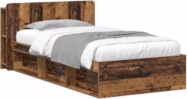 Letto singolo | Letto per adulti | Telaio del letto con storage Legno antico 75 x 190 cm