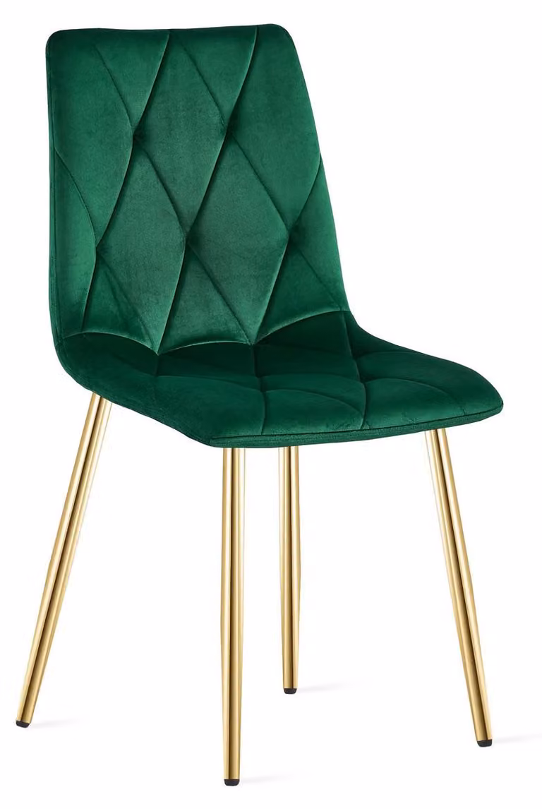 Sedia Libra in velluto verde scuro con gambe dorate