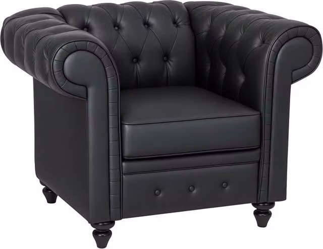 Poltrona da Salotto Stile Chesterfield in Finta Pelle PU con Gambe in Legno, Nero