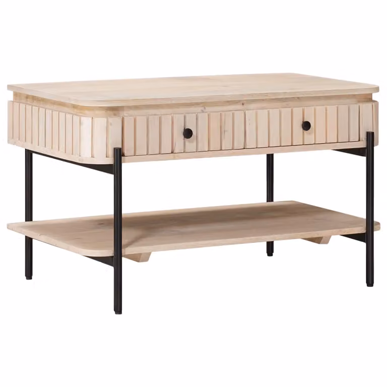 vidaXL Tavolo da Caffè Moderno in Legno di Mango Bianco L: 85 cm, P: 45 cm, H: 50 cm