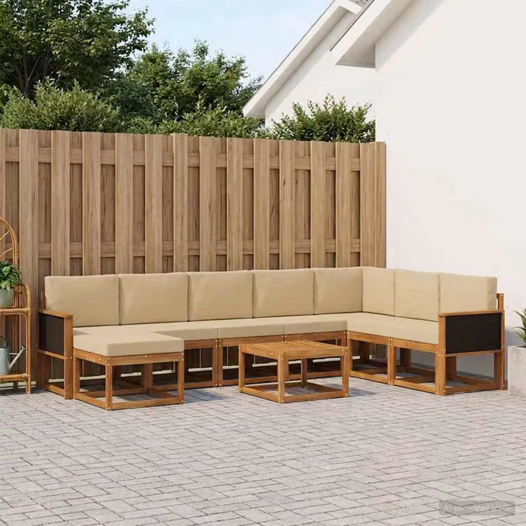 Set di divani da esterno vidaXL 9 pz in legno di acacia con cuscini beige e marrone per giardino e terrazza
