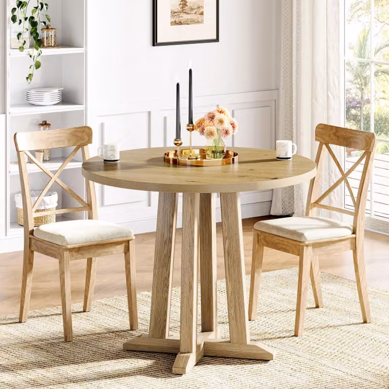 Tavolo da pranzo rotondo Tribesigns, tavolo da cucina 80 cm tavoli da sala da pranzo per 2-4 persone, tavolo da pranzo in stile rustico con piano e gambe in legno, sala da pranzo, marrone