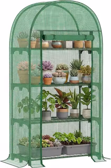 Outsunny Serra da Giardino con Ripiani in Metallo e Copertura in PE, Verde, L 80 cm x P 49 cm x H 160 cm
