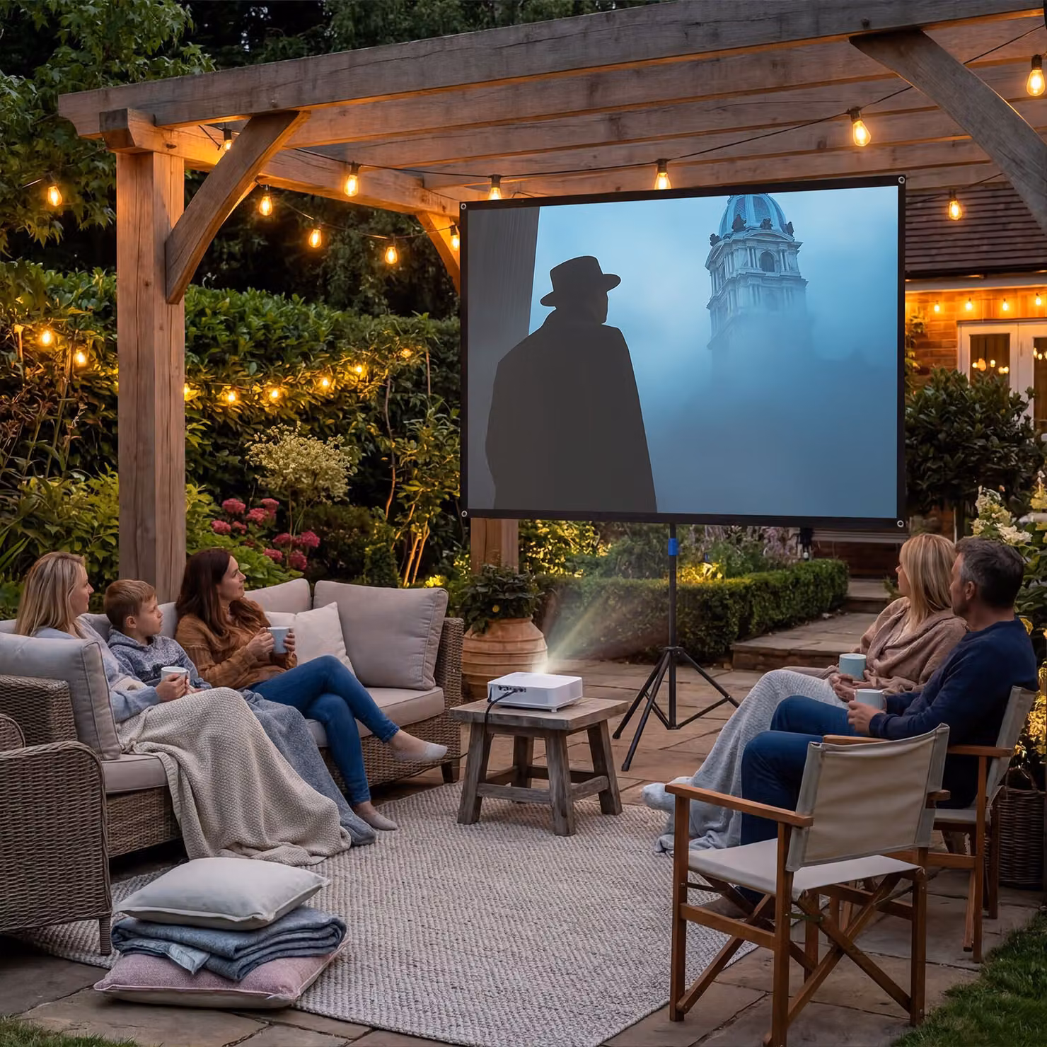 Schermo per proiettore Cinema tectake con treppiede pieghevole, formato 16:9, risoluzione 4K UHD, colore bianco – 1