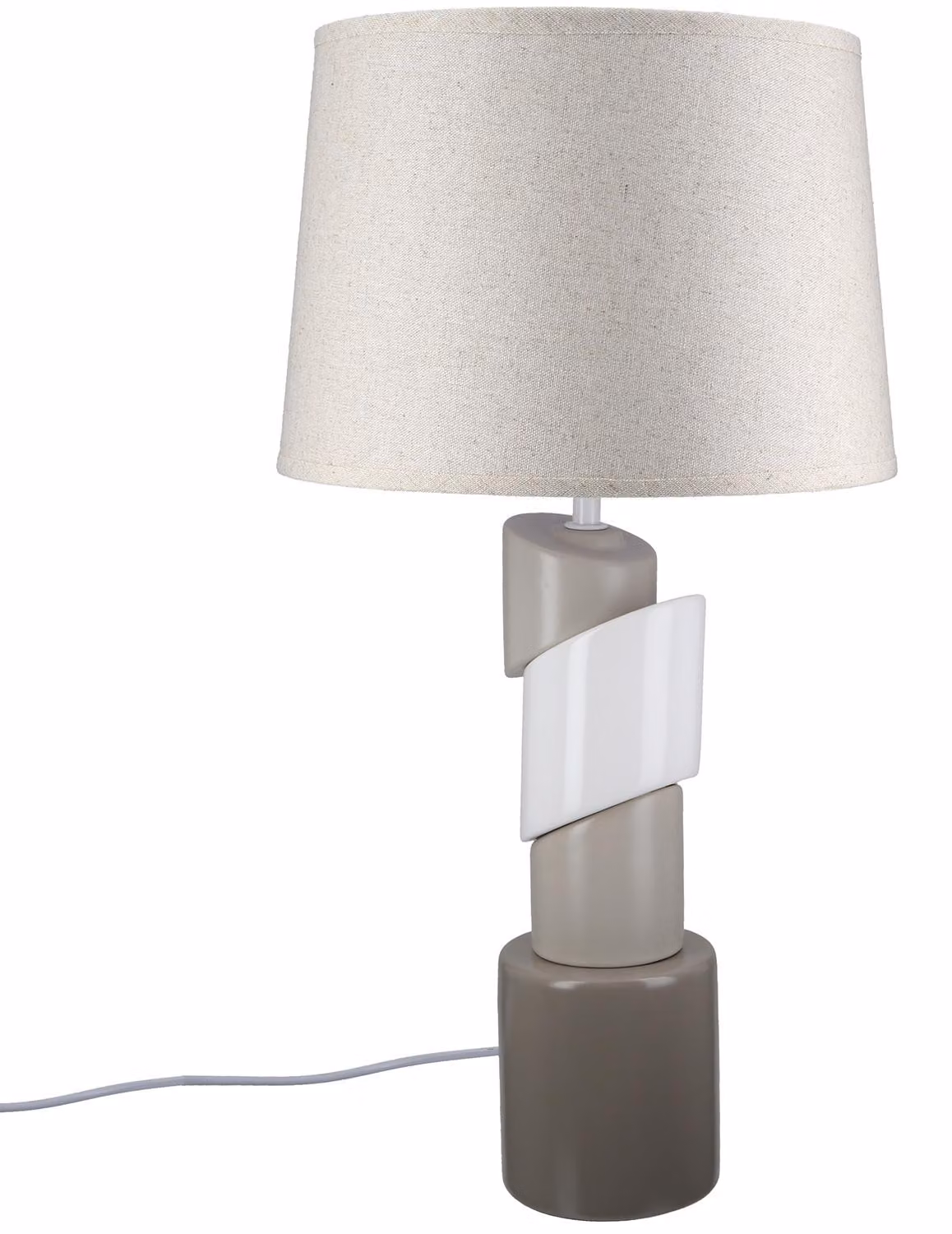 Gilde Tischleuchte, rund, Palier, Keramik, braun, creme, grau, VE 1, D. 28 cm Höhe: 54.00 cm Durchmesser: 28.00 cm 58260