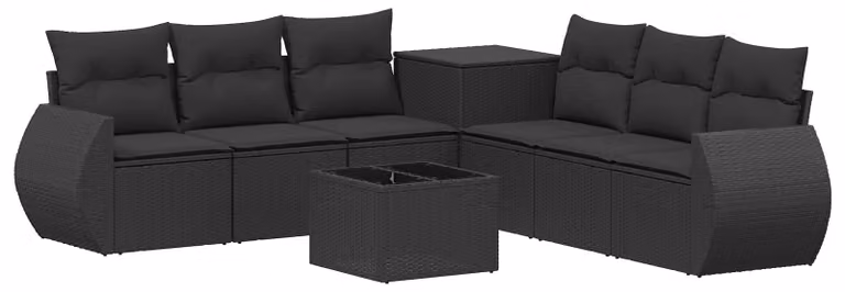 Set di divani da esterno, 8 pezzi, colore nero, realizzato in rattan sintetico e acciaio