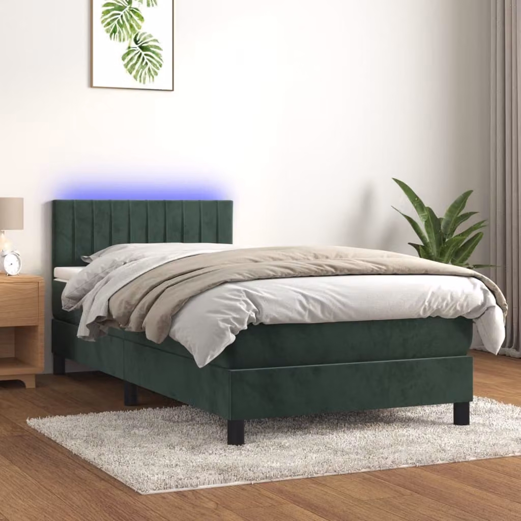 Maison Exclusive - Letto a Molle con Materasso e LED Verde Scuro 80x200cm Velluto