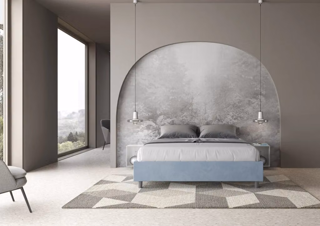 Letto Matrimoniale con Contenitore e Rete a Molle Azelia di GIORDANOSHOP, Rivestimento in Microfibra Blu, L/P/H: 180 x 200 x 195 cm – 2