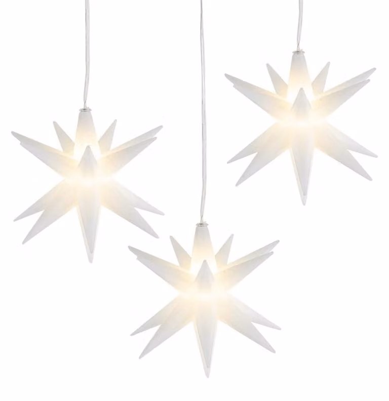 Set di 3 stelle decorative a LED, diametro 10 cm, alimentate a batteria, con timer, luce bianco caldo
