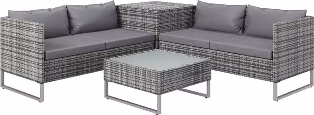 Set da Giardino Outsunny 4 Pezzi in Polyrattan Grigio con 2 Divani da 2 Posti e Tavolino da Caffè con Piano in Vetro