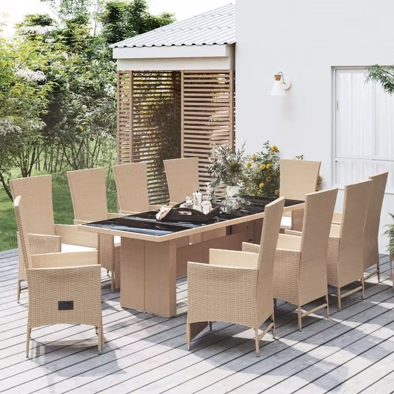 Maison Exclusive - Set da pranzo da giardino 11 pezzi con cuscini in polyrattan beige