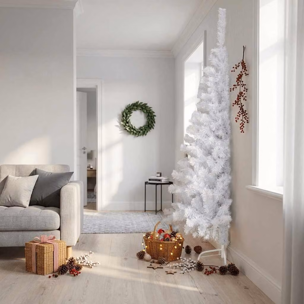 Maison Exclusive - Albero di Natale artificiale a mezza altezza con supporto, bianco, 210 cm, in PVC