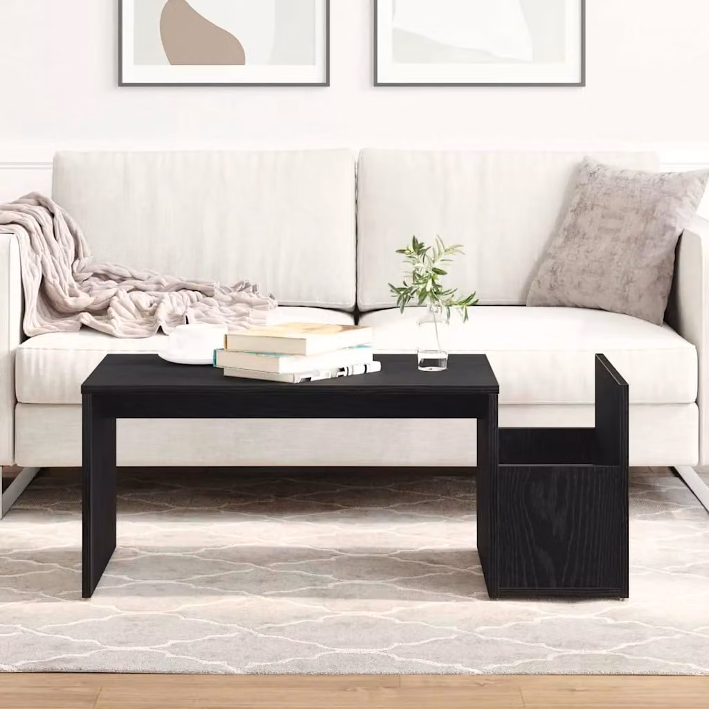 vidaXL Tavolino da salotto rettangolare in legno nero L: 90 cm, P: 45 cm, H: 35 cm