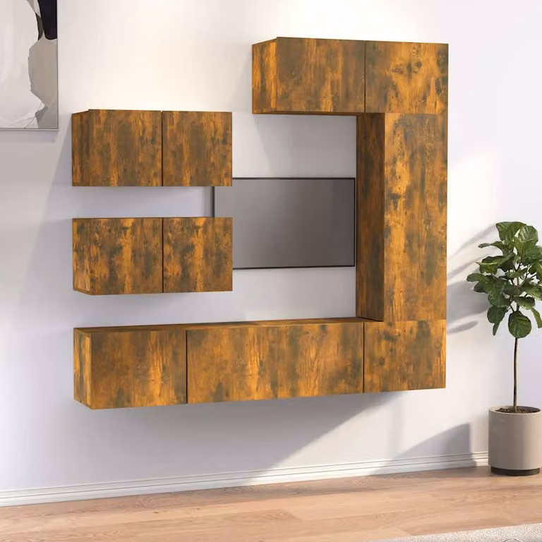 Set di Mobili Porta TV vidaXL 6 Pezzi in Legno Multistrato e MDF Colore Marrone Rovere Fumo