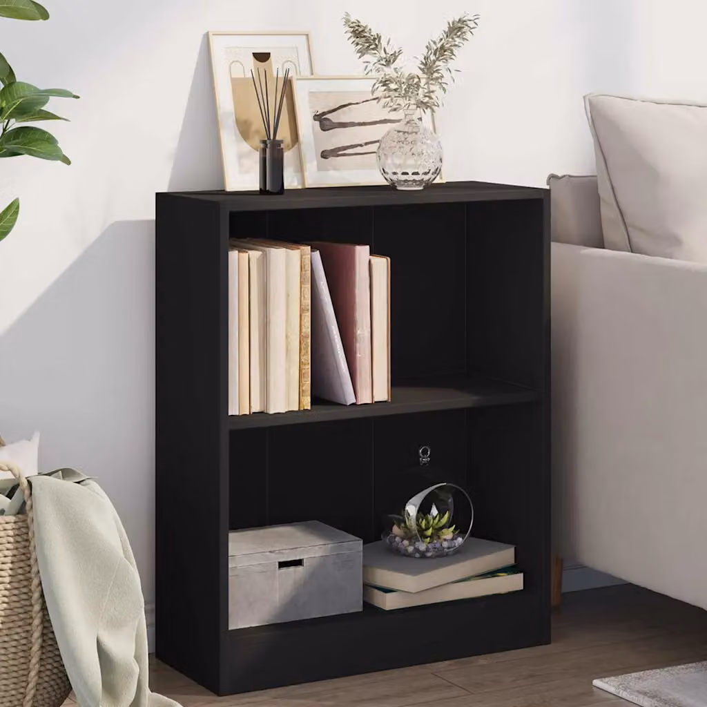 Libreria moderna vidaXL in legno multistrato e MDF nera con pannello posteriore L: 60 cm, P: 24 cm, H: 76 cm