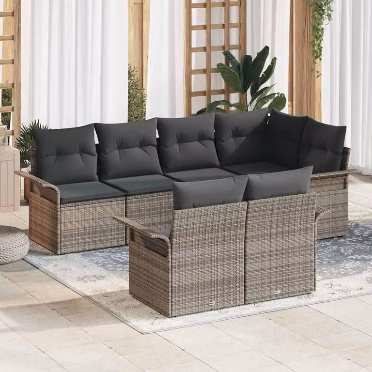 Maison Exclusive - Set Divano da Giardino con cuscino 7 pcs Grigio Poly Rattan
