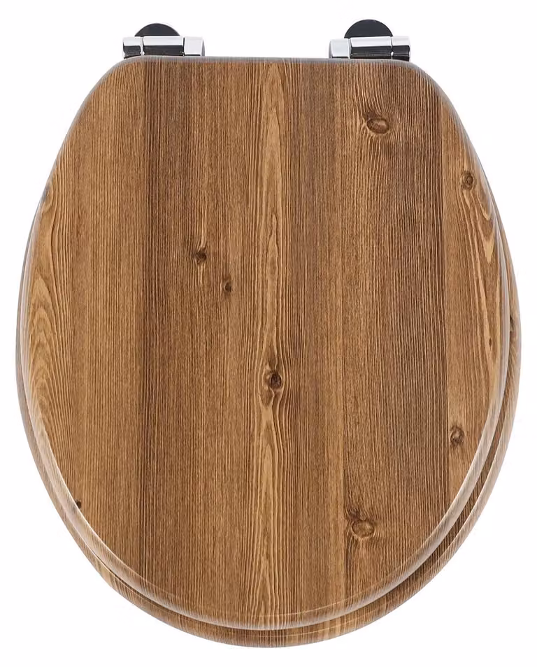 Copriwater - Sedile universale per WC in MDF - Chiusura ammortizzata - Parte anteriore chiusa - Sistema di fissaggio ammortizzato - Aspetto legno - Portata massima: 190 kg
