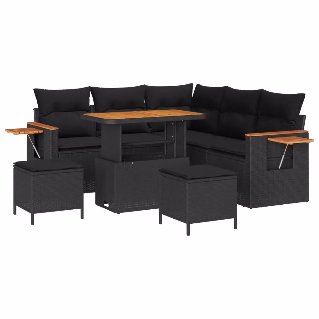 Set Divano da Giardino vidaXL 9 Pezzi con Cuscini e Tavolino Nero in Polyrattan e Acciaio – 2