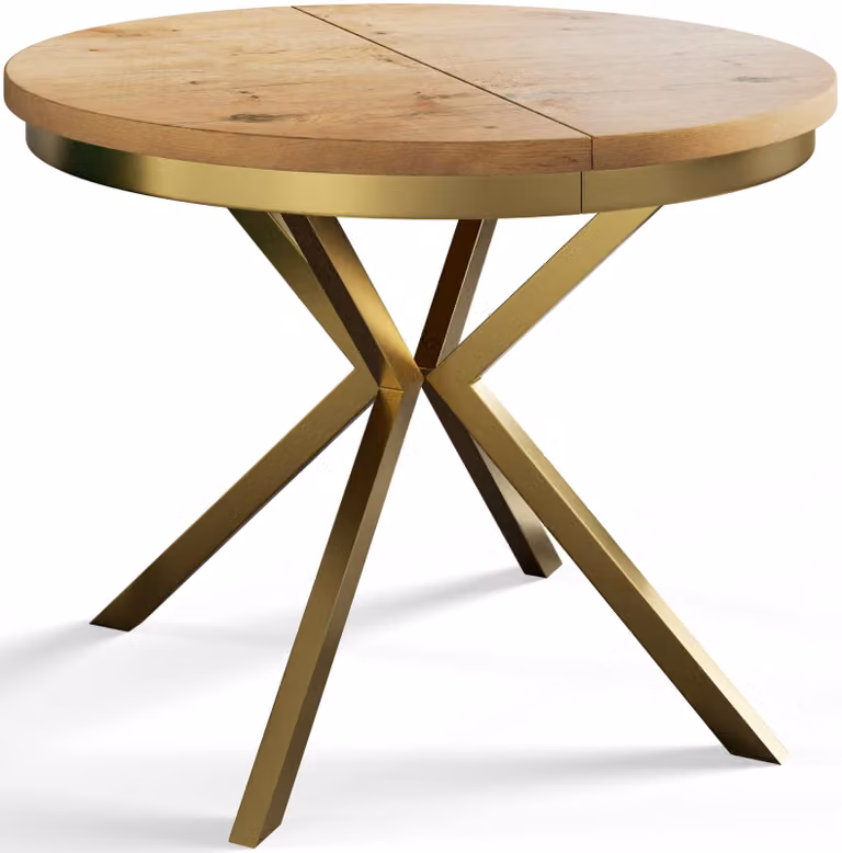 Alpi Moebel, Tavolo da Pranzo Rotondo, Tavolo da Cucina Allungabile, Diamentro: 120-200 cm, Gambe in metallo Dorate, Lancelot, Collezione Bergo