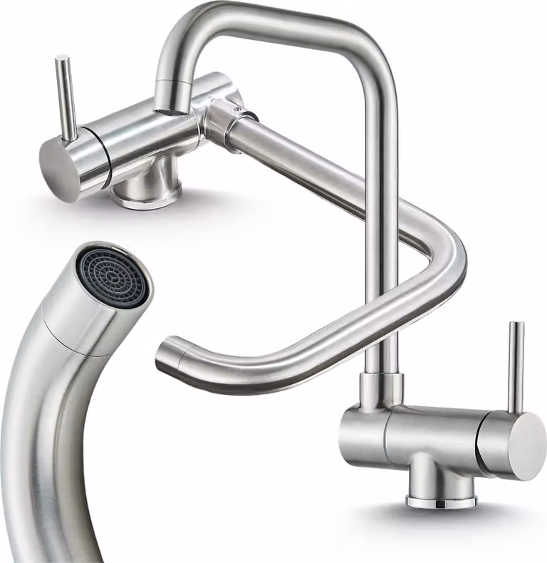 Rubinetto da cucina pieghevole per finestra, Ari MOEN, beccuccio girevole 360 gradi, cartuccia in Vetroceramica, oro spazzolato